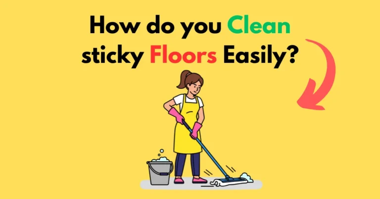 Woman cleaning a sticky floor easily with a microfiber mop and bucket