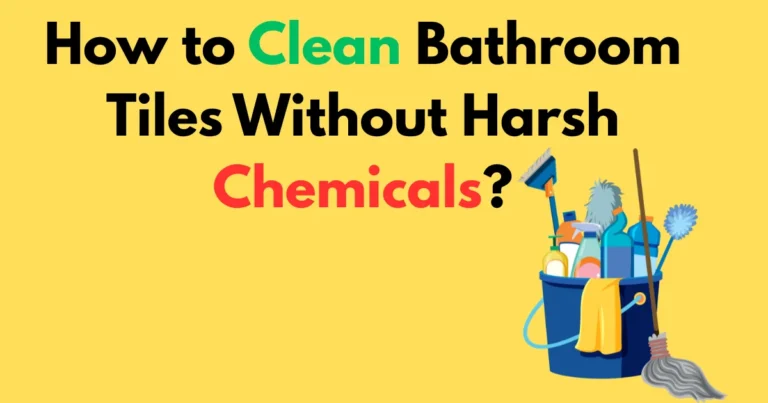 Person using a spray bottle and microfiber cloth to clean shiny bathroom tiles without harsh chemicals