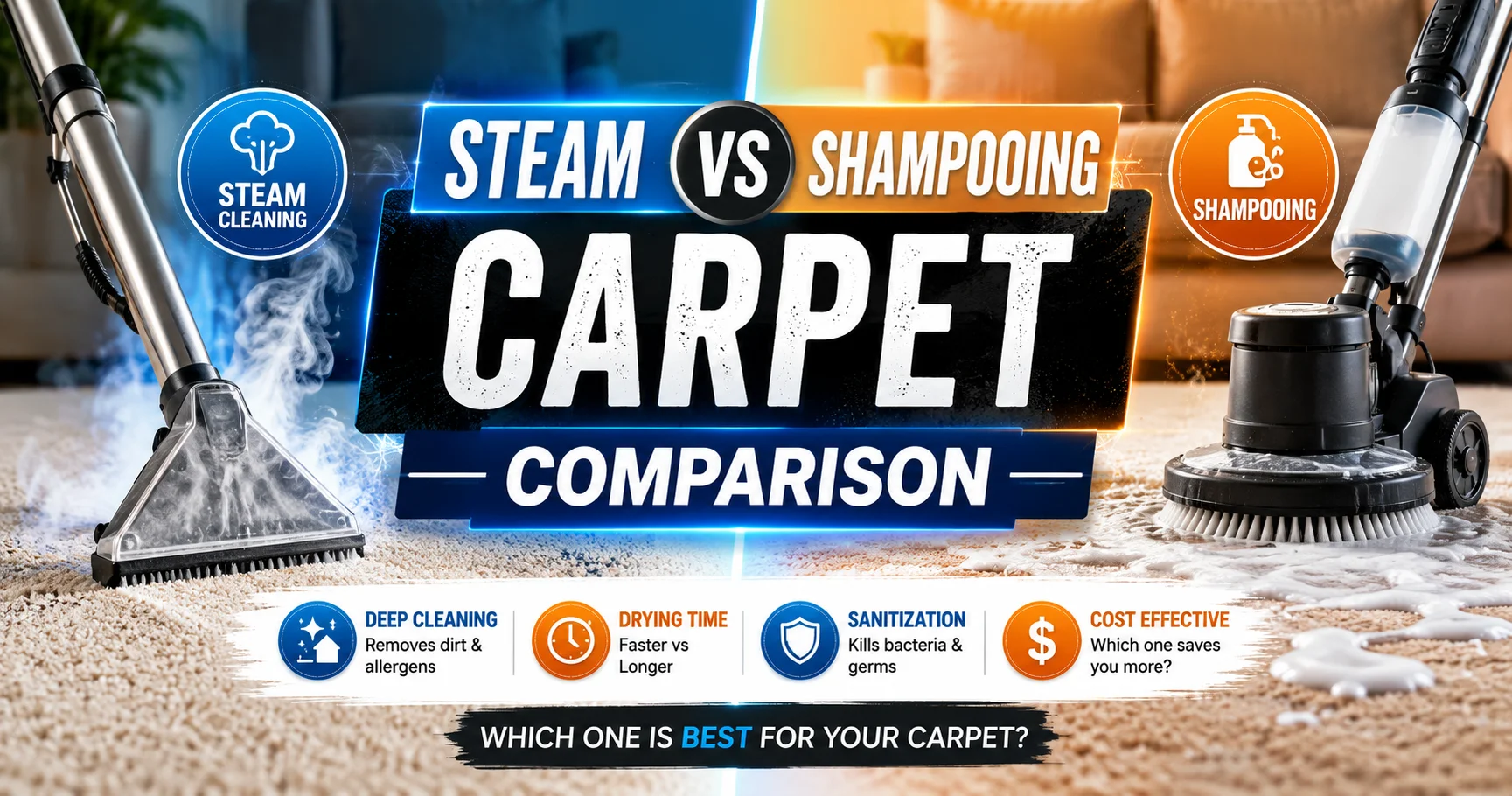 Steam Cleaning vs Shampooing Carpet Comparison